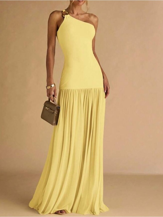 Dresses & Skirts - One Shoulder Lemon Yellow Maxi Dress